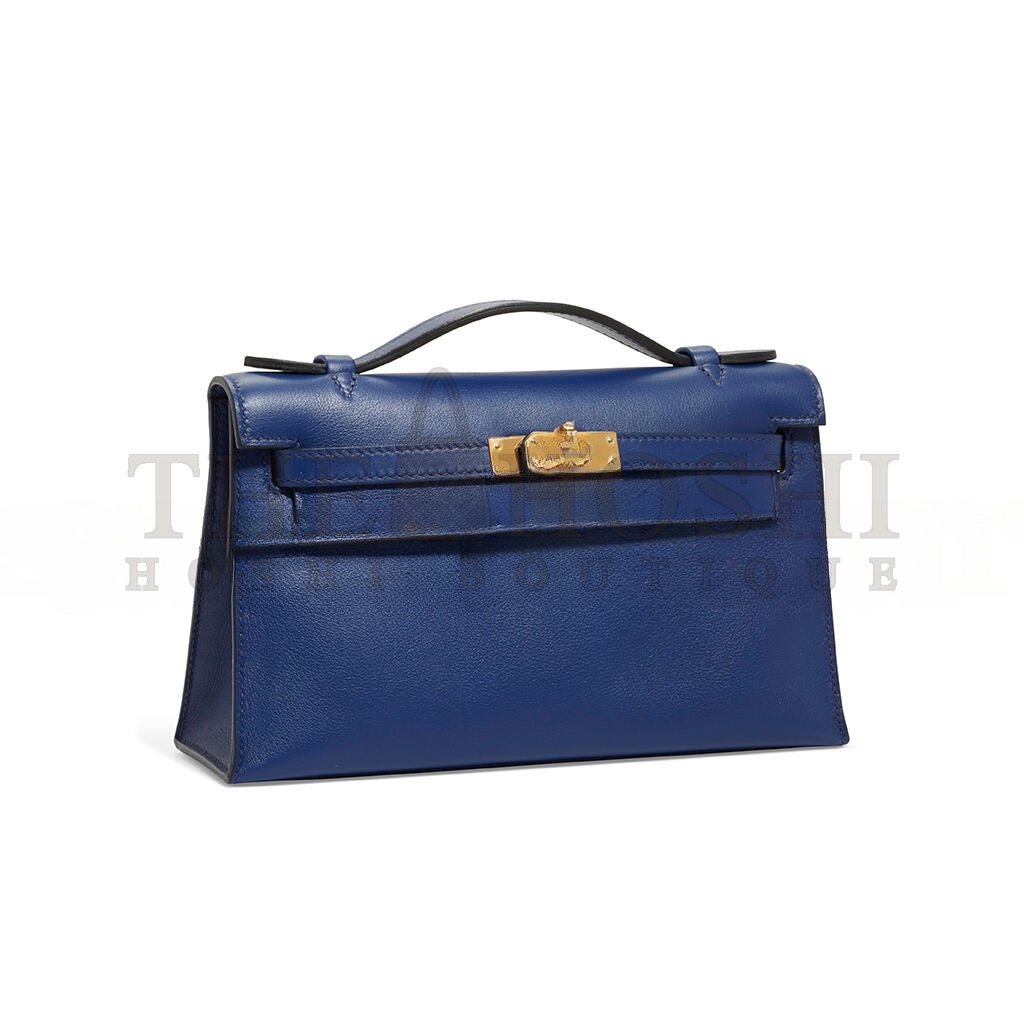 H**me5 A BLEU SAPHIR SWIFT LEATHER KELLY POCHETTE WITH GOLD HARDWARE (22*14*7cm) Master Quality